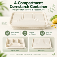 Boîte alimentaire compartimentée sans PFAS en amidon de maïs, 2, 3, 4, 5 ou 6 sections, avec couvercle, logo personnalisé pour la préparation de repas à emporter