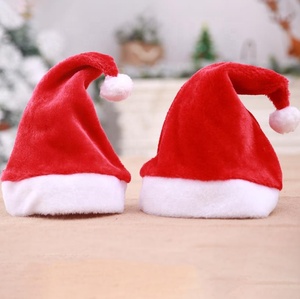 Santa <b>Hats</b> Plush Velvet Short Plush <b>Christmas</b> <b>Hat</b> White Fluffy Brim New Year Xmas Holiday Party Decoration Kids <b>Adults</b> Size Red - Product Image 2