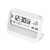 AIKS Smart Multifunktionaler Wecker im japanischen Stil, batteriebetrieben, transparentes digitales LCD-Display, Temperatur und Luftfeuchtigkeit