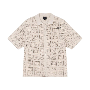 เสื้อโครเชต์ผู้ชายไซส์ใหญ่ สำหรับใส่ลำลองฤดูร้อน แขนสั้น ผ้าฝ้ายถัก 100% ติดกระดุม กันยับ ระบายอากาศ แห้งเร็ว รับสั่งทำ - Product Image 1