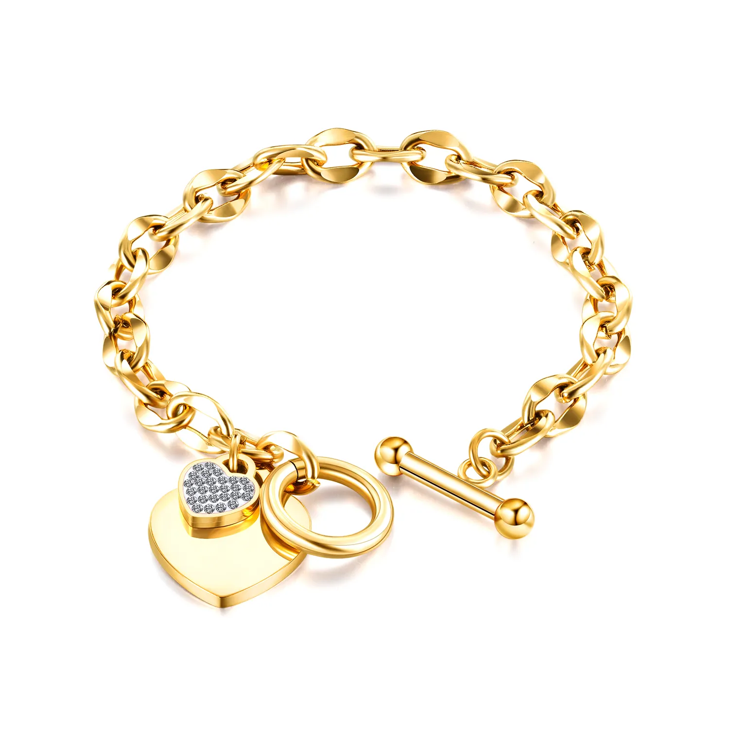 Hot Sale Wholesale 18k Gold PVD Plated Stainless Steel OT buckle heart Bracelet Women Jewelry