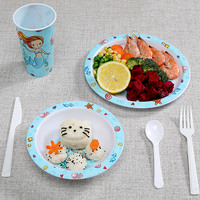 Ensemble de vaisselle pour enfants avec impression de dessins animés, assiette d'alimentation pour bébé, bol incassable en PP, plats
