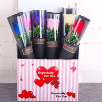 Bunga Sabun Mawar Buatan Laris Manis, Tangkai Tunggal Kecil dengan Kemasan PVC, Beraroma, Tahan Air, Mawar Berlian untuk Hari Valentine
