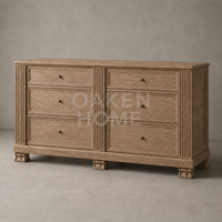Commode à 6 tiroirs en bois de chêne rainuré style rétro OAKEN pour chambre à coucher, meuble de rangement pour salon, meuble de maison