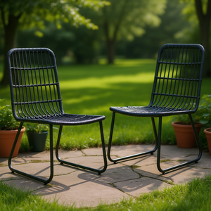 Juego de 2 Sillas de Jardín de Ratán Negro con Estructura de Acero con Recubrimiento en Polvo, Muebles de Exterior Duraderos, Diseño Contemporáneo, Patas Tipo Sable - Product Image 2