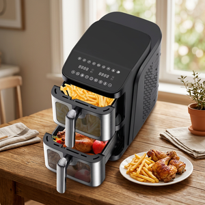 Friteuse à air double panier 3,1-4,0 L en acier inoxydable avec écran tactile LCD et fenêtre d'observation, cuisson rapide, multifonction - Product Image 4