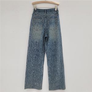 Jeans de Pierna Ancha y Recta con Diamantes, Estilo Europeo y Americano para Mujer, Diseño Exclusivo, Cielo Estrellado, Industria Pesada, 2025 - Product Image 4