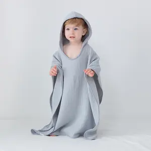 Short Sleeve Kids Beach Change Robe Fast Dry Home Bathrobe Shower Wrap Baby Hooded Gauze Cotton Towel Poncho