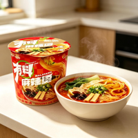 Nouilles instantanées chinoises épicées Malatang à base de fécule de blé et de champignons de lotus, faibles en gras, en tasse, préparation en 5 minutes, pour les voyages et les repas de très tard dans la nuit