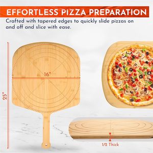 Tabla de cortar de bambú multiusos para <span class=keywords><strong>Pizza</strong></span>, espátula para <span class=keywords><strong>Pizza</strong></span>, pala, paleta, tamaños grabados, cáscara de <span class=keywords><strong>Pizza</strong></span> de madera, 16 pulgadas, 12x14 pulgadas - Product Image 3
