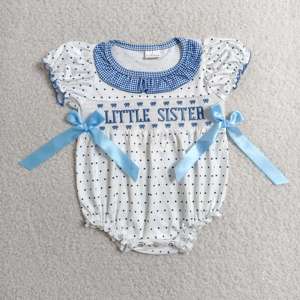 SR3981 RTS Mono de bebé azul con lunares para niña pequeña, al por mayor, con volantes en las mangas, tipo burbuja - Product Image 1