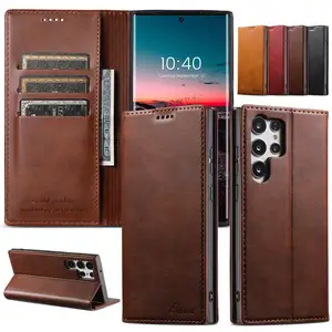 Prix usine PU Cuir RFID Anti-Vol Magnétique Flip Wallet Téléphone étui pour samsung Galaxy S24 Ultra S24 Sport Style Couverture Arrière