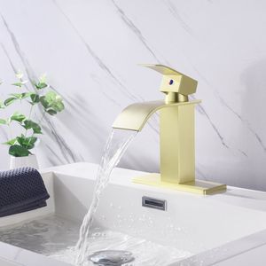 Grifo de Baño Monomando con Efecto Cascada, Acabado Dorado Cepillado, Diseño Moderno para Lavabo con Patrón de Rociado Tipo Lluvia - Product Image 5