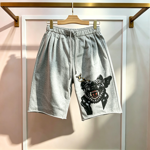 Pantalones Cortos Deportivos para Hombre, Color Gris Jaspeado, con Estampado de Bulldog, Cintura Elástica, Estilo Urbano, para Gimnasio, Entrenamiento, Casual, para Correr - Product Image 3