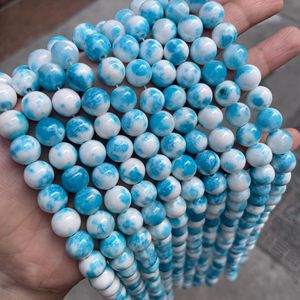Blue and <strong>White</strong> Dyed Color Processed <strong>Jade</strong> Loose Beads Semi-finished Jewelry Accessory <strong>Stone</strong> for DIY Bracelet Necklace Making - Product Image 2