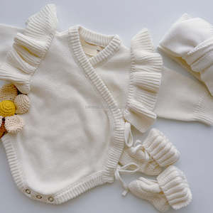 Tutine Kimono a maglia sottile per bambino cravatta laterale body in maglia Fine 0-6 mesi tutine ricamate stivaletti cappello lavorato a maglia - Product Image 5