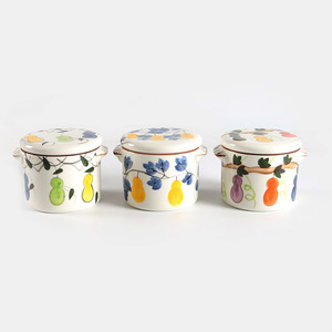 Ceramic Soup Stock <b>Pots</b> Hand Painted Gourd Design With <b>Lids</b> Double Handle Oven Safe Traditional Chinese Style - Product Image 1