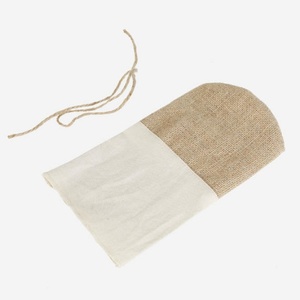 Cotton and Jute Woven Drawstring <b>Bag</b> with Tied Opening-Recyclable Gift Packaging for Grains and Dry Goods Screen Printed - Product Image 4