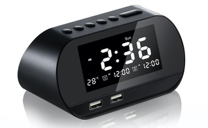 Luxurious Electronic <strong>Alarm</strong> <strong>Clock</strong> Wireless Digital <strong>LCD</strong> 2 USB Ports <strong>Temperature</strong> Snooze Perpetual Calendar Despertador FM Radio - Product Image 2