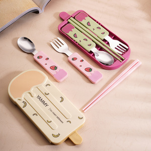 Yammy <b>Ice</b> <b>Cream</b> Tableware Set For Kids 304 Stainless Steel <b>Spoon</b> Fork Chopsticks With Storage Case Bpa Free - Product Image 4