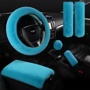 Cubierta de volante de coche de felpa, juego de 6 uds., calidez de invierno Wnd, cubierta elástica antideslizante para manija, accesorios interiores de coche para mujer - Product Image 5