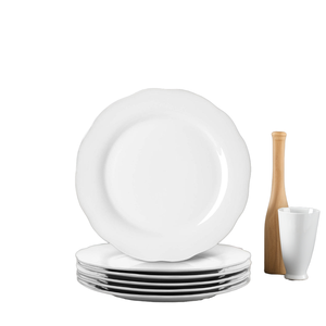 Assiettes en céramique blanches brillantes à bord ondulé, <span class=keywords><strong>grande</strong></span> <span class=keywords><strong>quantité</strong></span>, pour hôtels, restaurants, usage commercial, <span class=keywords><strong>vaisselle</strong></span> en porcelaine - Product Image 1