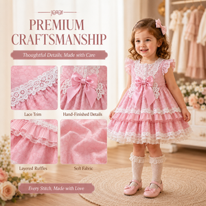 Robe de princesse pour fillettes, col rond à volants, collection automne-printemps, vente en gros de vêtements pour enfants, robes de fête pour enfants, style espagnol - Product Image 6