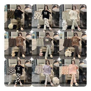 Ensemble de pyjama trois pièces pour <span class=keywords><strong>femme</strong></span>, motif dessin animé mignon, <span class=keywords><strong>taille</strong></span> élastique, prix bas, vente en gros, cardigan tissé à manches courtes et longues - Product Image 5