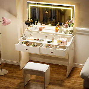 Coiffeuse avec miroir et éclairage, ensemble table et chaise de maquillage, station de charge, commode de chambre, miroir LED à intensité variable en continu - Product Image 1