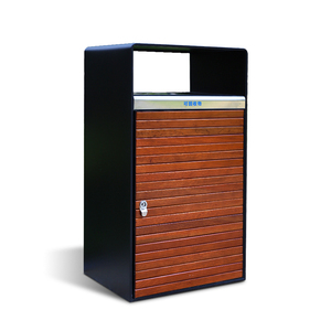 80L large capacity rubbish container outside metal waste can outdoor garbage bin wooden trash bins for parks