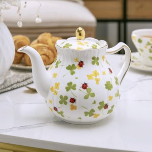 Ceramic <b>Tea</b> <b>Set</b> - Four Leaf Clover Teapot with 2 Cups and Saucers - Product Image 2