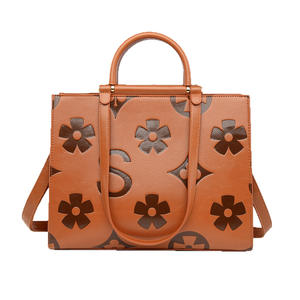 Sac fourre-tout en PU gaufré haut de gamme pour femme, nouvelle mode, fermeture éclair à bandoulière, grande capacité, motif floral contrastant - Product Image 5