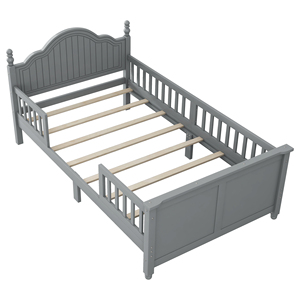 <span class=keywords><strong>Lit</strong></span> plateforme double en bois gris avec tête et pied de <span class=keywords><strong>lit</strong></span>, cadre de <span class=keywords><strong>lit</strong></span> double minimaliste et moderne pour chambre d'enfant - Product Image 3