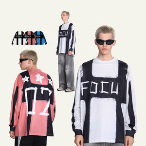 T-shirt à manches longues pour homme avec logo personnalisé, col rond, streetwear, pull, poids lourd, 100% coton tricoté, coupe ample - Product Image 1