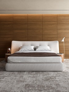 Letto Moderno Italiano Minimalista Eco-Friendly King/Queen Size con Morbido Rivestimento in Tessuto, Struttura Alta in Legno <span class=keywords><strong>e</strong></span> Testiera - Product Image 3