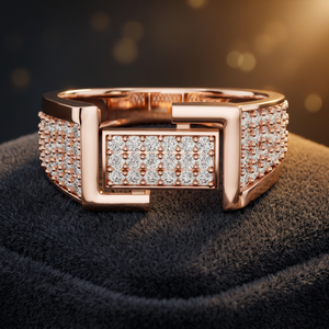 AMBER JEWELS Bague large unisexe plaquée or 14 carats, style Hip Hop, certifiée IGI, avec diamants et pierres rondes brillantes pavées - Product Image 1