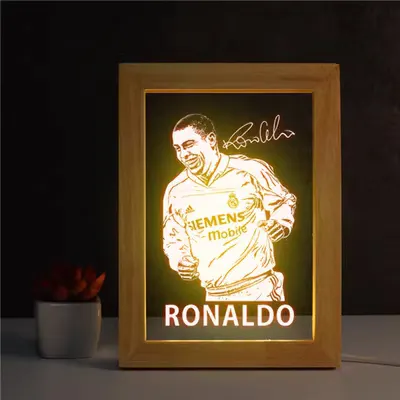 Retrato de acrílico de estrellas deportivas tallado e impresión marco de madera personalizado 3D Led noche foto lámpara de mesa Marco de imagen