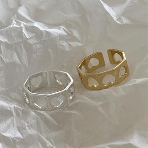 925 Sterling Silver Fashion Jewelry 18K Gold Hollow Heart Adjustable <strong>Finer</strong> Rings - Product Image 1