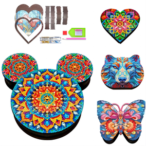 Boîte en bois LS Butterfly 5D DIY pour kits de peinture diamant, boîte de rangement multifonctionnelle en bois pour bijoux, forme cœur imprimée papillon - Product Image 5