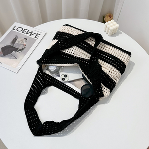 Bolso de hombro de poliéster impermeable con diseño geométrico calado artístico, estilo bohemio, tejido de malla hueca, venta al por mayor - Product Image 3