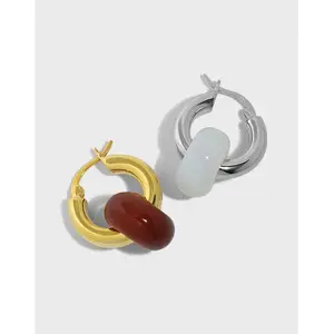 纯银925玉石设计耳环为女性