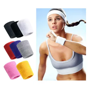 Bulk Sweatbands Custom Logo Embroidery Cheap Bulk Recycle Soft Cotton Terry Cloth Knitted Sweat Athletic Exercise Sweatband Wristband