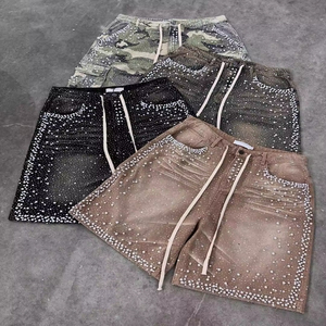 <span class=keywords><strong>Pantalones</strong></span> <span class=keywords><strong>Cortos</strong></span> de Mezclilla para <span class=keywords><strong>Hombre</strong></span>, Estilo Vintage, Lavados, con Logotipo Personalizado, Adornados con Diamantes de Imitación y Perlas, de la Marca Break Garment Denim Manufacturer - Product Image 4
