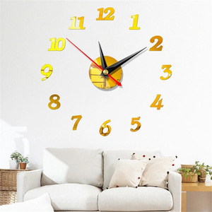 3D nhà hiện đại và trang trí oiffce tự làm không khung đồng hồ treo tường lớn gương dán với máy đồng hồ - Product Image 5