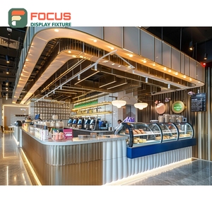 Mostrador de Servicio de Café Creativo con Estante para Condimentos y Revestimiento de Chapa de Roble - Product Image 1