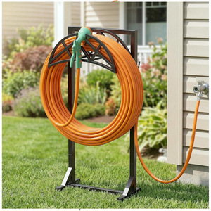 Soporte para manguera de jardín, estante de almacenamiento independiente para exteriores, con capacidad para 150 pies de manguera, soporte metálico para patios y céspedes. - Product Image 1