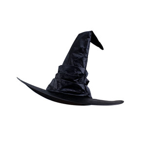 Chapeau de sorcière plissé noir MADESHINE unisexe en satin froncé et volanté pour fête costumée, déguisement de sorcier, Halloween - Product Image 6