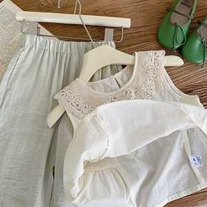 Tongxingyuan Girls Summer Outfit Set Vest And Pants Two Piece Cotton Casual Clothes Solid Color Thin Style - Product Image 3