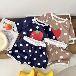 여름 스타일 물방울 무늬 옷 영유아 외국 스타일 스플릿 작은 정장 아기 슈퍼 귀여운 얇은 정장