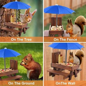 Wooden Squirrel Feeder Picnic <b>Table</b> With <b>Umbrella</b> Outdoor Bird Feeder For Corn Nuts 21x18x18cm Brown - Product Image 3